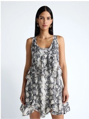 Devil Wears Prada Scoop Collection Womens Mini Ruffle Tank Dress-Snakeskin Print